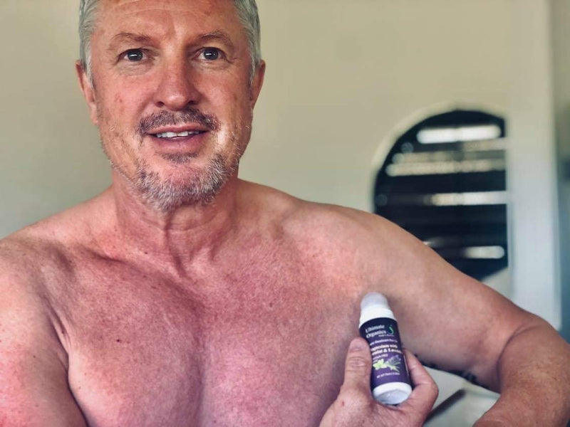 A man applying Organic Deodorant roll-on