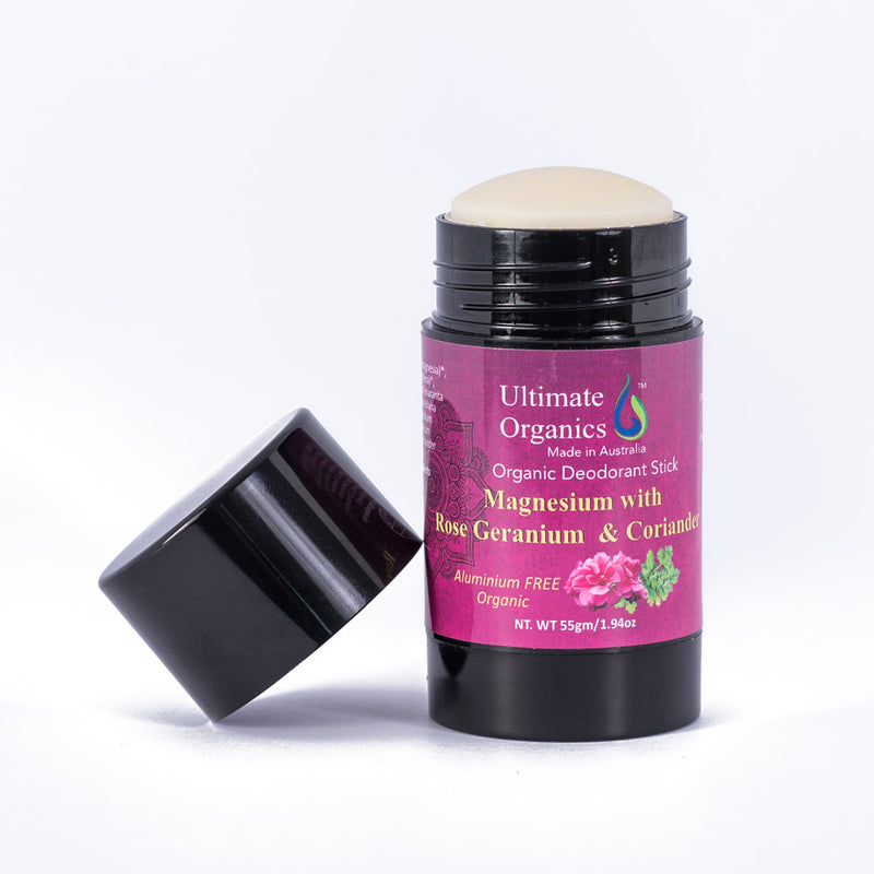 Organic Deodorant Stick - Magnesium w Rose Geranium & Coriander