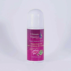 Organic Deodorant Roll On - Magnesium w Rose Geranium & Coriander